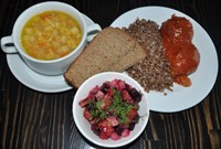 Комплекс №1 понедельник: Суп картофельный с бобовыми и мясом птицы, Греча отварная, Тефтели куриные, Винегрет овощной,Хлеб ржаной 2 куска Комплекс №1 понедельник: Суп картофельный с бобовыми и мясом птицы, Греча отварная, Тефтели куриные, Винегрет овощной,Хлеб ржаной 2 куска