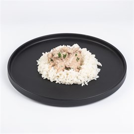 Печень по-строгановски, рис отварной 250 гр 7656